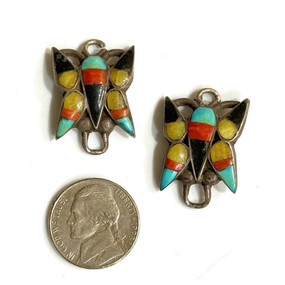 🌈 Vintage Zuni Inlay Butterfly Watch Tips / Bracelet Charms - Picture 3 of 3